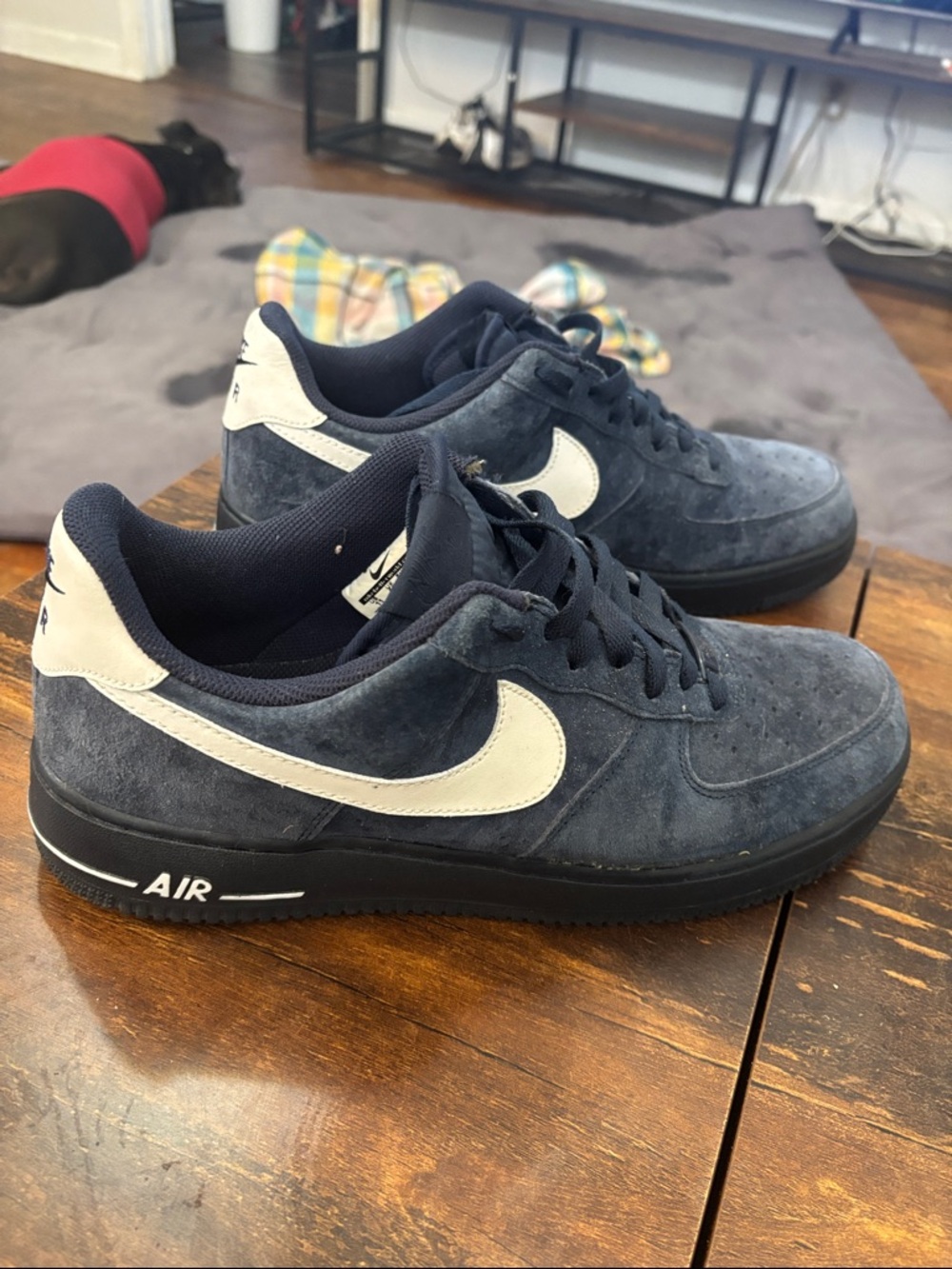 Nike Navy Suede Low-Top Sneakers with White Swoosh